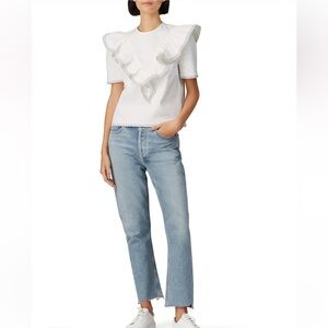SAYLOR Harriette White Ruffle structured top blouse women size Medium